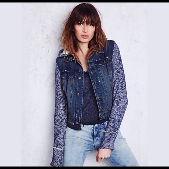 Free People Jean Jacket with Sweatshirt Accents - Picture 7 of 8